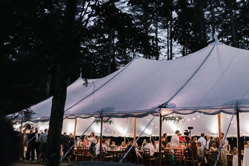 Sail cloth tent at night - Maine Wedding Venue